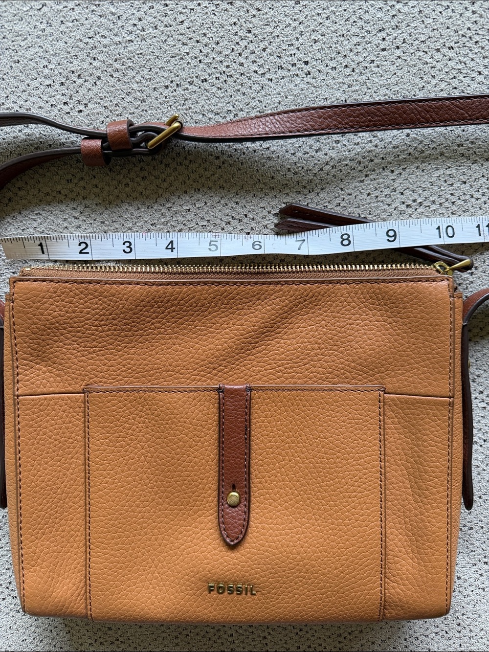 Fossil Brown/Tan Pebbled Leather Crossbody Bag - Picture 5 of 6